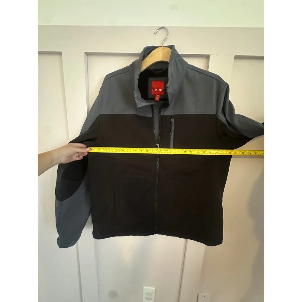 IZOD Mens Softshell Jacket XL Black Gray Full Zip Mock Neck Fleece Lined Coat